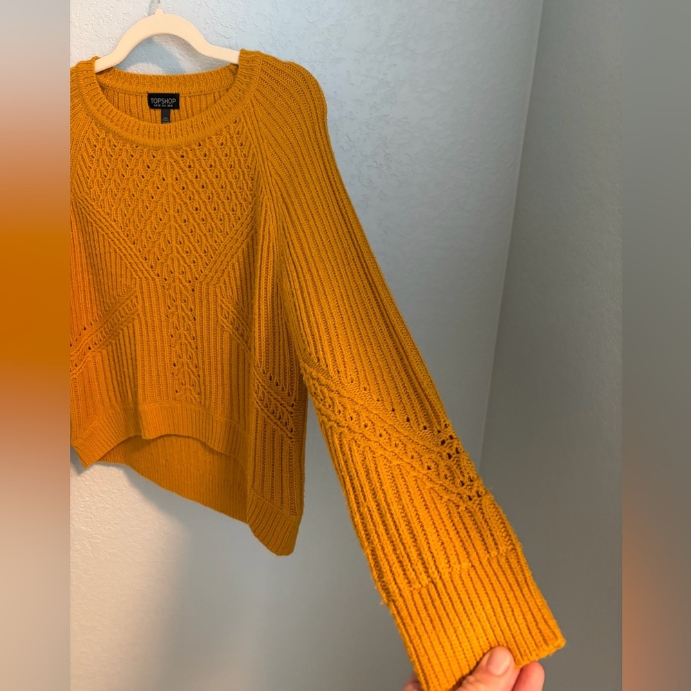 Topshop Mustard Cable Knit Sweater Size US 6 Chunky Crewneck - Picture 3 of 7